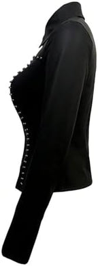 WDIRARA Women's Studded Faux Leather Button Down Tops Goth Punk Long Sleeve Blouse
