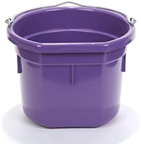 Little Giant® Flat Back Plastic Animal Feed Bucket | Animal Feed Bucket with Metal Handle | Horse Stall Feeding and Watering Supplies (Purple, 8 Quart)