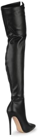 Women's Over The Knee Boots, Ladies Thigh High Boots Stiletto Heel Large Size Pointed Toe Front Zipper Long Boots 12 Cm/4.72 Inches, 38 EU,Black