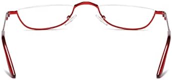 KoKoBin Half Reading Glasses - 4 Pairs Half Rim Metal Frame Glasses Spring Hinge Readers for Men and Women,(Red, 2.0)