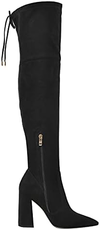 richealnini Lace Up Thigh High Boots for Women Zip Up Block Heeled Boots