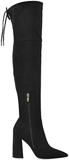 richealnini Lace Up Thigh High Boots for Women Zip Up Block Heeled Boots