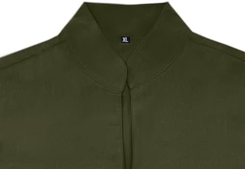 Mens Long Sleeve Shirt Button Down Loose Fit Vintage Shirts Banded Collar High Elastic Tops Henley Shirt