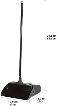 Pivoting Upright Dust Pan with Long Handle and Wheels, Large Capacity, Heavy Duty Commercial Dustpan for Indoor Outdoor, Standing Dust Pan for Home and Restaurant Cleaning, Black