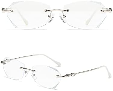 TERAISE Frameless Reading Glasses For Women With Blue Light Blocking,Fashion Diamond Cutting Rimless Eyeglasses