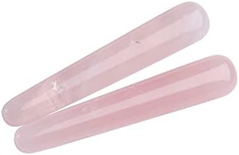 AMOYSTONE 2Pcs Natural Rose Quartz Massage Wand Pink Crystal Massage Scraping Tool Treatment 4"