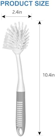 SetSail Dish Brush with Handle, 2 Pack Stiff Bristles Dish Scrubber with Built-in Scraper Dish Scrub Brushes for Cleaning Dishes, Pots and Pans, Kitchen Sink, Grey