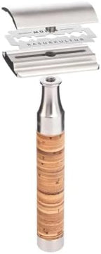 MÜHLE ROCCA Birch Bark & Stainless Steel 3-Piece Shaving Set - Silvertip Badger Brush, Safety Razor & Stand – Safety Razor Kit & Shaving Kit, Straight Razor Kit for Men