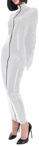 Cosplay PVC Long Dress Zipper Front Dresses S-7XL,Black,7XL