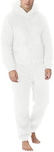 Adult Onesies Pajamas Winter Sherpa Fuzzy Fleece Pajamas Hooded One Piece Warm Sleepwear Lounge Wear