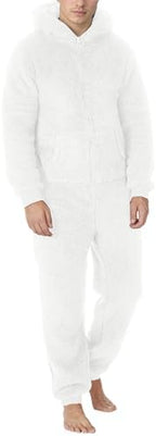 Adult Onesies Pajamas Winter Sherpa Fuzzy Fleece Pajamas Hooded One Piece Warm Sleepwear Lounge Wear