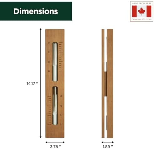 Sauna Sand Timer - Handmade from Canadian Red Cedar Wood - Wall-Mounted Rotating 15-Minute Hourglass with White Sand