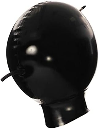 Latex Hood Inflatable Mask with Mouth Tube Full Face Inflation Breathing Zipped Latex Mask