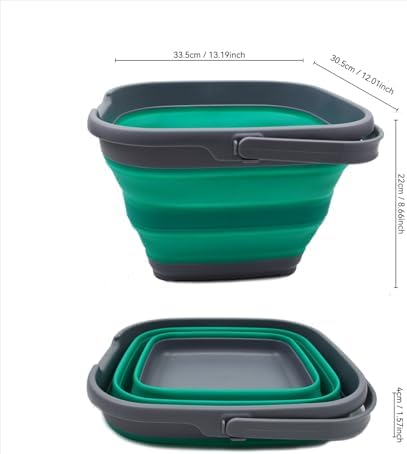 SAMMART 10L (2.6 Gallon) Collapsible Rectangular Handy Basket/Bucket (Dark Grey/Bluish-Green, 1)