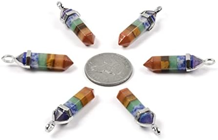 Justinstones Natural Gemstone Hexagonal Pointed Reiki Chakra Pendant Genuine Leather Necklace 18"