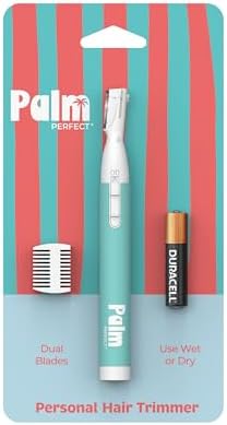 PalmPerfect Personal Hair Trimmer – Painless Precision Shaver for Eyebrows, Upper Lip, Ears, and Nose – Stainless Steel Twin-Blade Groomer with Dual-Length Comb & Battery Included