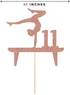 Rose Gymnastic 11 Cake Topper, Girl Rose Gold Glitter Gymnast 11th Birthday Party Decoration
