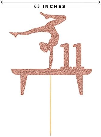 Rose Gymnastic 11 Cake Topper, Girl Rose Gold Glitter Gymnast 11th Birthday Party Decoration