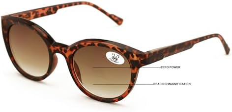 V.W.E. Women Round Progressive Bifocal Reading Sunglasses - No Line or Bubble - Zero Power on Top Reader