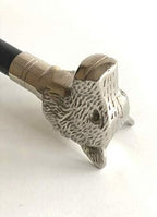 Victorian Style/Wooden Walking Stick Wolf face Handle with Silver Chrome Finish