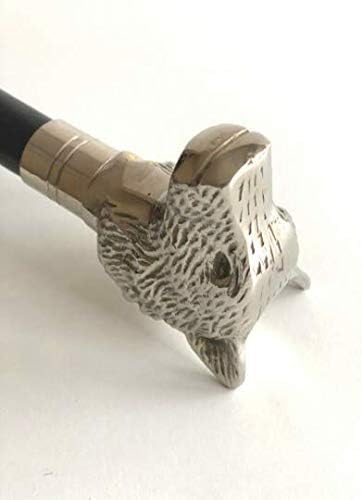 Victorian Style/Wooden Walking Stick Wolf face Handle with Silver Chrome Finish
