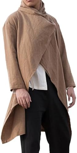 evzosrz Men's Poncho Cape Coats Irregular Hem Trench Coat Cotton Linen Lightweight Open Front Cardigans Winter Long Outwears