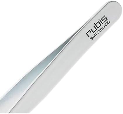 Rubis Classic Techno Stainless Steel Tweezers for Precise Eyebrows and Hair Removal Slanted Polymer Tips, 1KS105, White,Rubis Switzerland Swiss Made World Renowned Precision