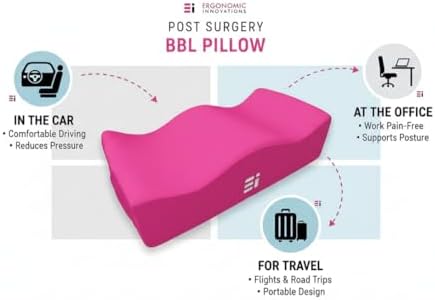 BBL Pillow After Surgery for Sitting - Brazilian Butt Lift Recovery Must Haves, Butt Pillow for Sitting After Surgery, Pain & Pressure Relief for Home, Office, Driving, BBL Supplies & Accessories Pink