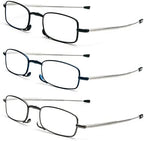 3 Pack Folding Reading Glasses with Keychain Compact Bags Women Men Blue Light Blocking Spring Hinge Portable Pocket Readers,Black Grey and Blue 2.0