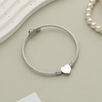 kelistom 316L Stainless Steel Love Heart Charm Bracelet for Women Romantic Gift Silver/Rose/18k Gold Plated OT Clasp Bracelets