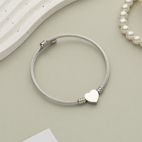 kelistom 316L Stainless Steel Love Heart Charm Bracelet for Women Romantic Gift Silver/Rose/18k Gold Plated OT Clasp Bracelets