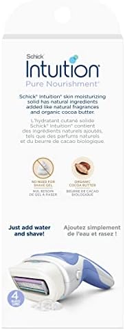 Schick Intuition Pure Nourishment Razors for Women | 1 Razor & 2 Intuition Razor Blades Refill with Organic Cocoa Butter