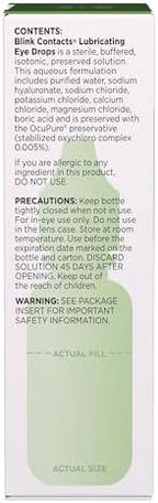 Blink Contacts Lubricating Eye Drops 0.34 fl oz (10 mL), Pack of 3