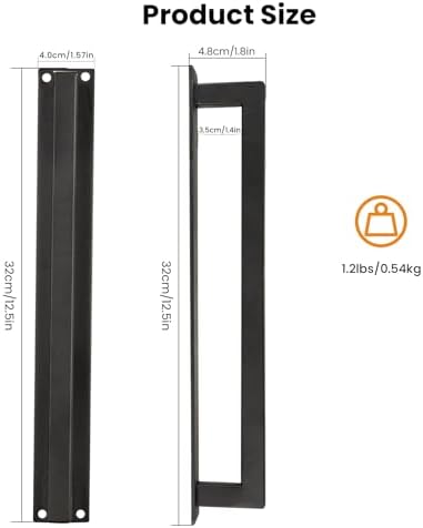 Homode Barn Door Handle, 12" Rustic Pull Handle Heavy Duty, Matte Black Square Door Pull with Flush Long Base, for Sliding Barn Door, Gate, Shed, Garage