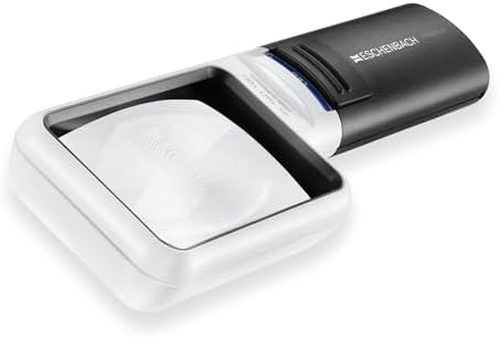 Eschenbach Mobilux LED Hand Held Magnifier, 4X, 2.0 x 2.0 inches (50 x 75 mm), Resin Lens, Black, PXM Optical Resin, Aspherical, Therapy Hard Coating, LED Light