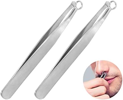 2 Pcs Universal Nose Hair Trimming Tweezers, Stainless Steel Nasal Clippers with Friendly Round Tip for Men & Women for Noses Hair, Brow, Sideburns & Body (Silver)