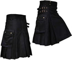 Mens Scottish Kilts Traditional Highland Tartan Utility Kilt High Waist Buckle Strap Pleated Skirt with Cargo Pockets