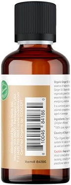 Viva Doria Ginger Essential Oil, USDA Certified, Organic Ginger Oil, 100% Pure, Natural Essential Oil, Undiluted, for Aromatherapy | Food Grade, 30 mL (1 Fluid Ounce)