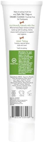 Desert Essence Fluoride-Free Toothpaste Gel for Kids - Tutti Frutti Flavor - Safe for Toddlers and Babies - Gluten-Free, SLS-Free, Non-Fluoride - Safe to Swallow with Xylitol and Aloe, 4.7oz