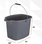 Superio Plastic Bucket with Grip Handle, 16 Liter Large Spout Cleaning Pail Grey, Heavy Duty Bucket Home Floor Mopping, Bath, Car Wash, Bowls for Camping, Fishing