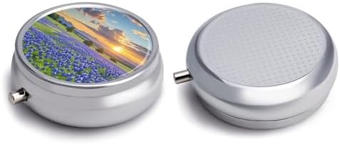 Texas Bluebonnets Scenery Pill Box Portable Mini Travel Pill Organizer Holder 3 Compartment Decorative Round Pills Case Exquisite Daily Vitamin Container for Cod Liver Oil