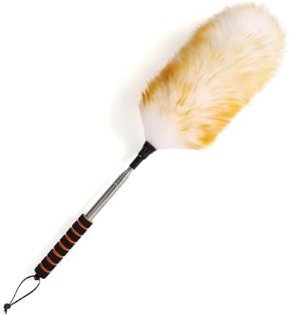 Lambswool Extendable Cleaning Duster 26-64 Inch, Anti-Static Wall Duster Cleaner with Sponge Grip and Stainless Steel Extension Pole for High Ceiling Fan, Interior, and Roof Dusting - Yellow & White