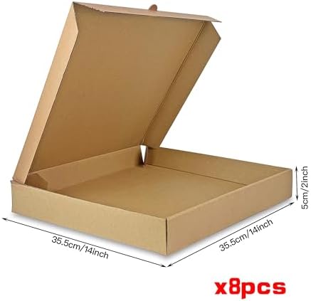 KEEPARTY 8PCS 14x14×2 Inch Kraft Pizza Box Corrugated Pizza Boxes Disposable Personal Storage Boxes for Takeout Weddings Birthdays and Parties