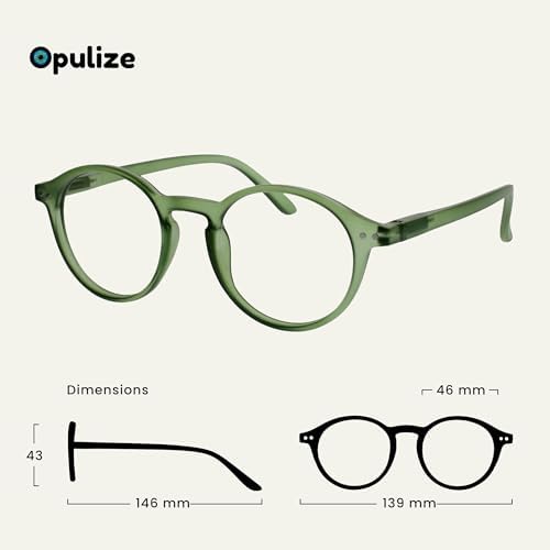 OPULIZE REY Reading Glasses for Women Men, Retro Round Frame with Spring Hinges, Matte Green +1.00 (Pack of 1)