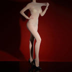 BEFASY Women Men Long Sleeve Oil Shiny Bodystocking Nylon Body Stocking Sheer Catsuit Bodysuit