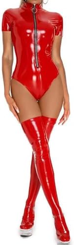 Women Sexy Wetlook Bodysuit Cosplay Performance Costume Faux Leather Lingerie