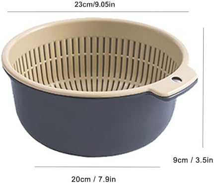 Colander Bowl Set of 2, Double Layered Drain Basin Plastic Food Strainer Fruits Washing Draining Basket for Pasta, Vegetables (Large Size (37.4 X 18.9 X 6.7in))