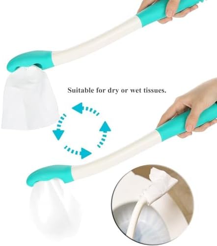 Long Handle Bottom Wiper, Toilet Aids Tool, Extends Reach Over 15 Inches, Grips Toilet Paper or Wipes