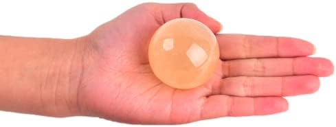 JIC Gem 2inch Natural Orange Calcite Healing Quartz Crystal Sphere Gemstone Ball with Wood Stand for Fengshui Healing and Decoration