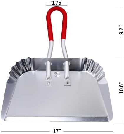 TOP DOG Metal Dustpan 17”, Aluminum Dust Pans Heavy Duty Does not Chip or Bend Sheet Metal Edge Flat Against Floor for Small Item Sweeping Rubber Coated Easy to Grasp Handle (1pcs)